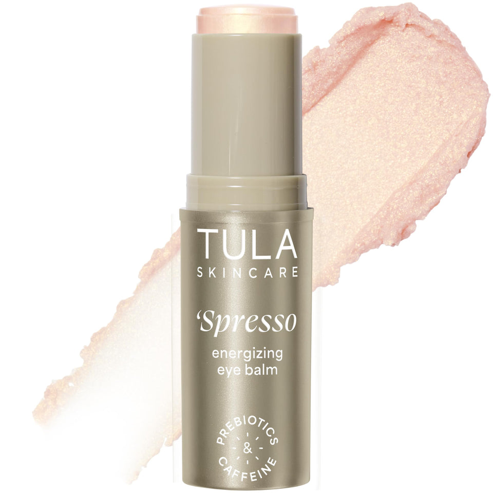 TULA Spresso front packaging showing product and gold accents for instant brightening