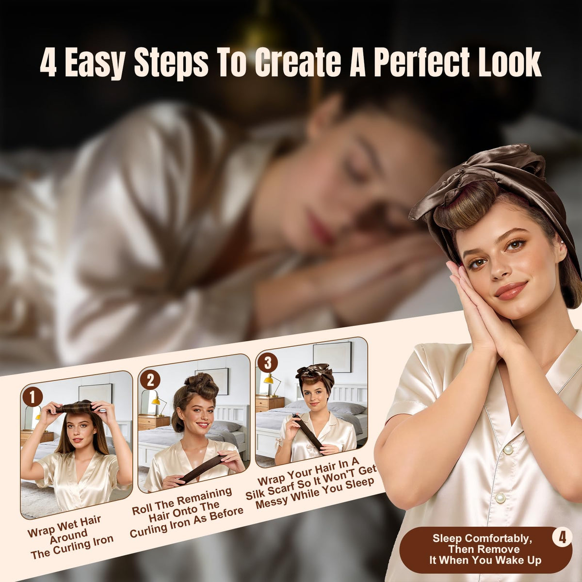 TULOBI satin scarf detail reducing friction and protecting hair while sleeping