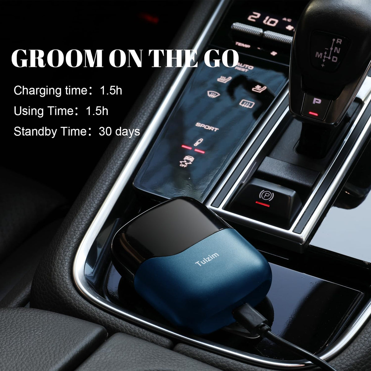 Tulzim shaver held in hand to show compact scale and travel convenience