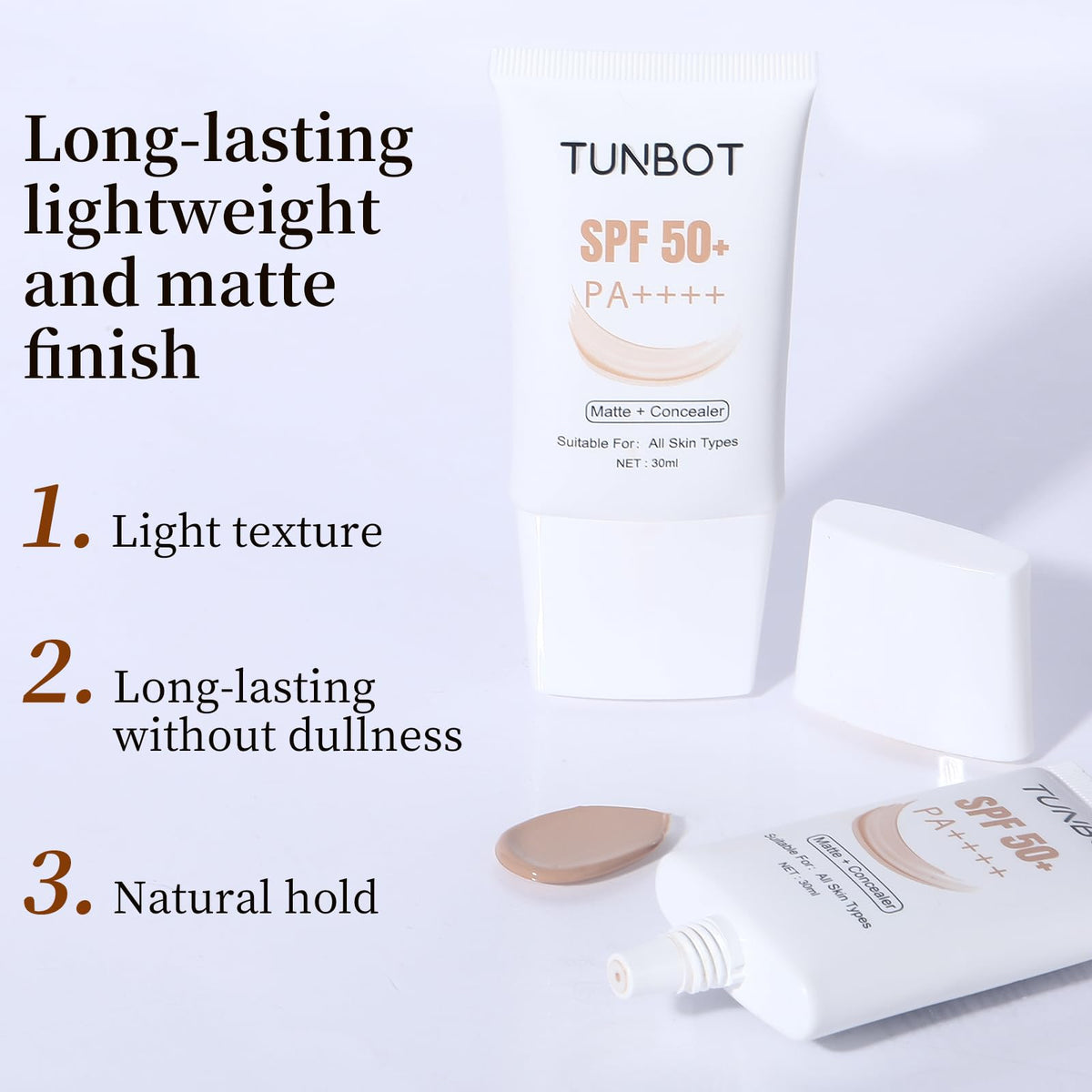 Tunbot shade swatches on arm displaying coverage and color options
