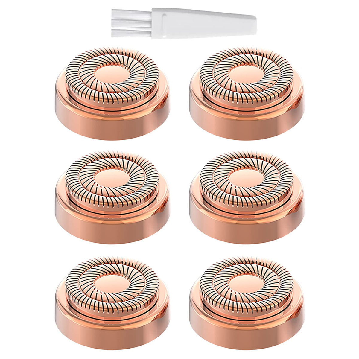 tuokiy front packaging showing six replacement heads and brush, hygienic storage