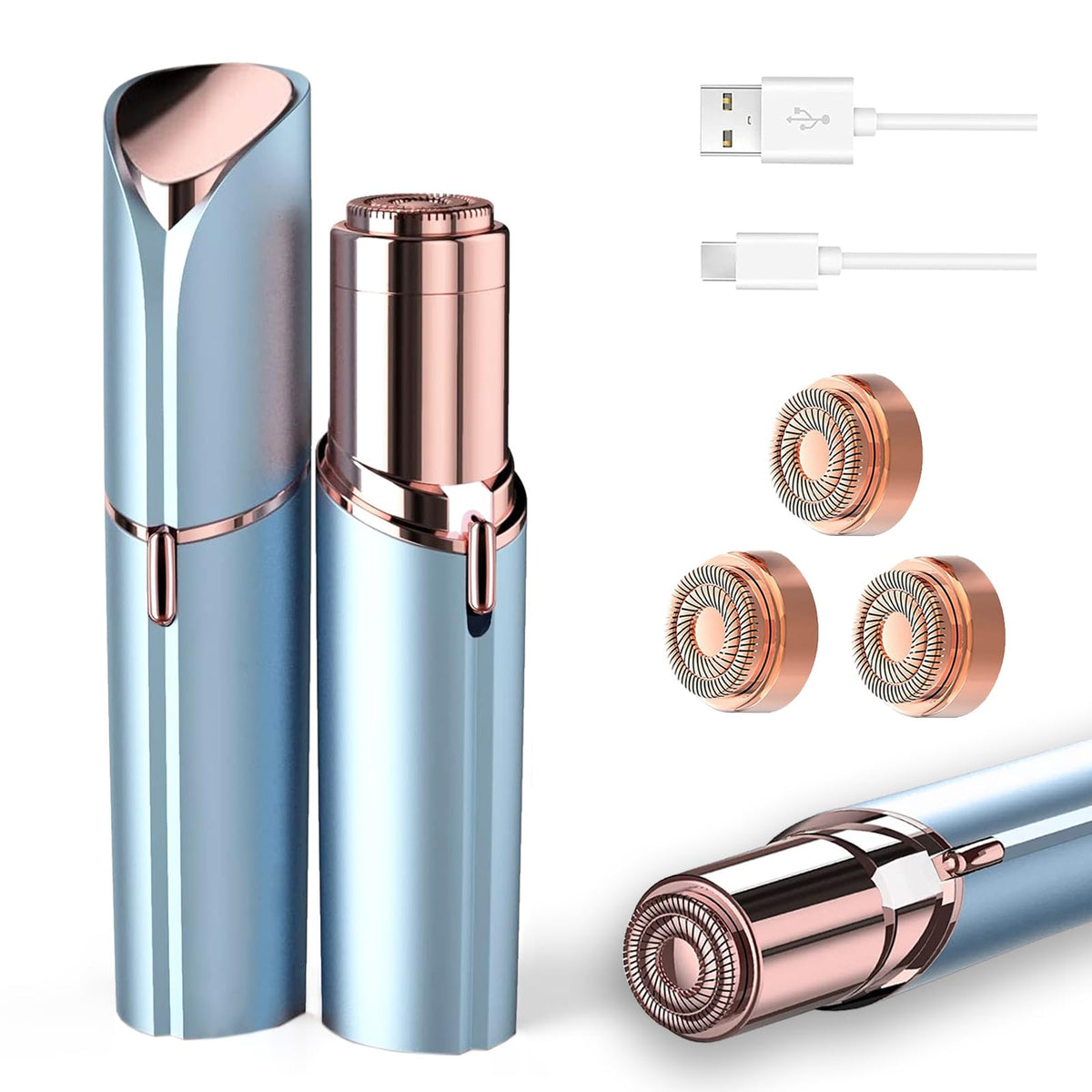 tuokiy front view blue shaver showing compact design and portability