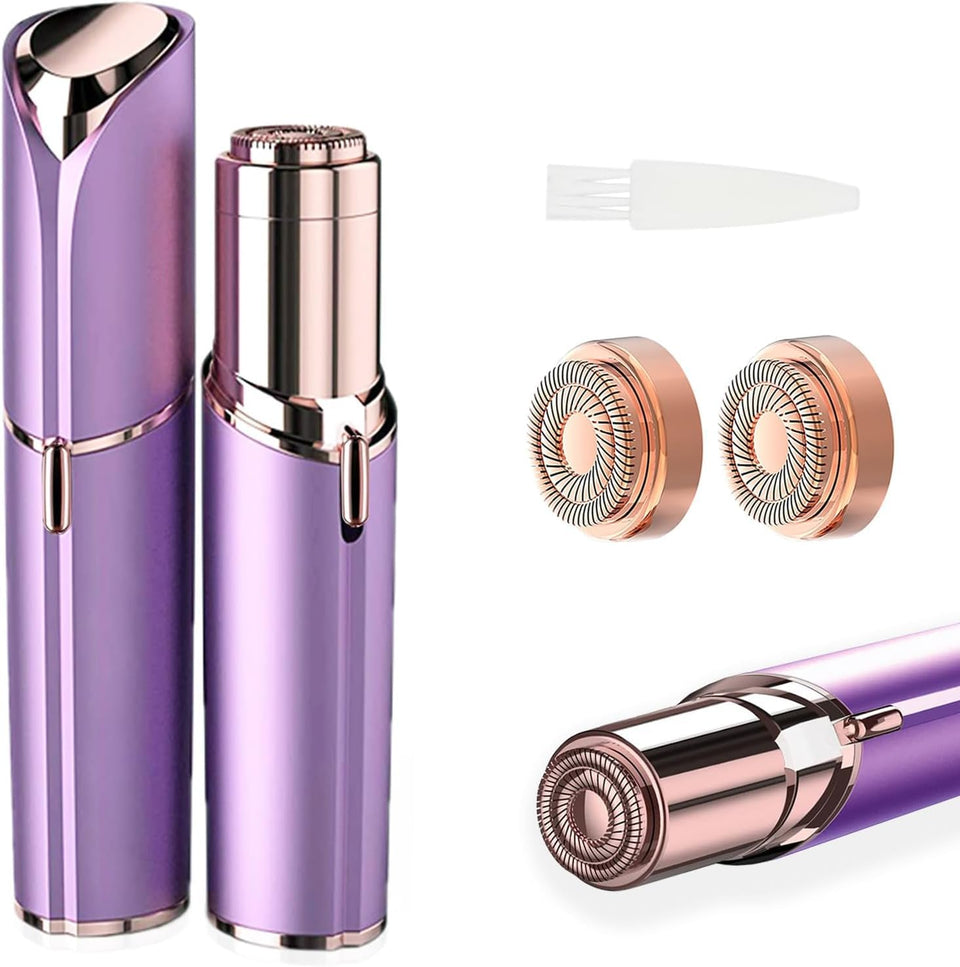 tuokiy front view showing compact purple shaver and eco packaging, handy for travel