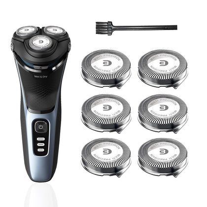 tuokiy front packaging showing six SH30 replacement heads and brush for easy replacement