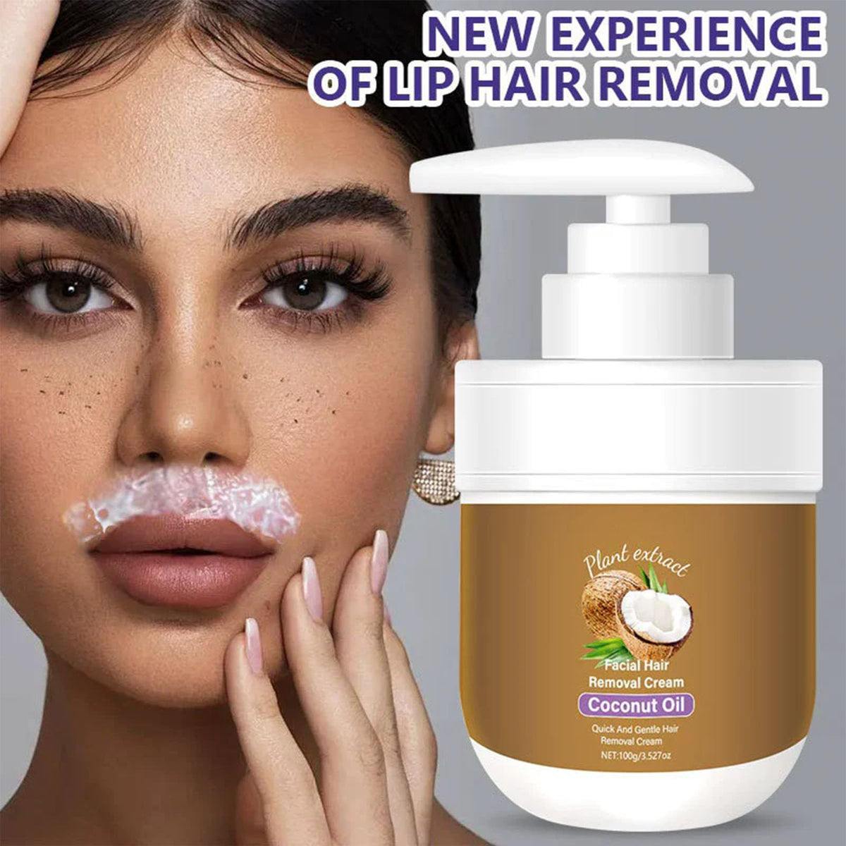 TUOSHITONG applying cream to upper lip demonstrating gentle, quick facial hair removal