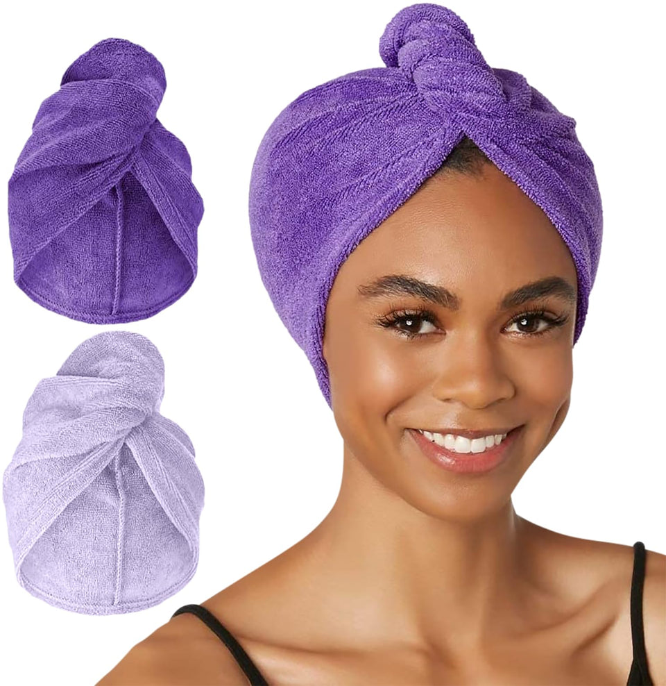 Turbie Twist front packaging showing two purple towels and gift-ready look