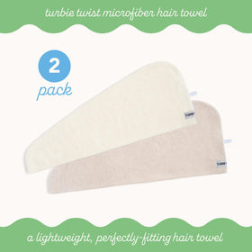 Turbie Twist on model demonstrating secure wet-hair wrap for hands-free drying benefit