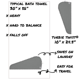 Turbie Twist twin towels on bathroom counter, versatile color options benefit