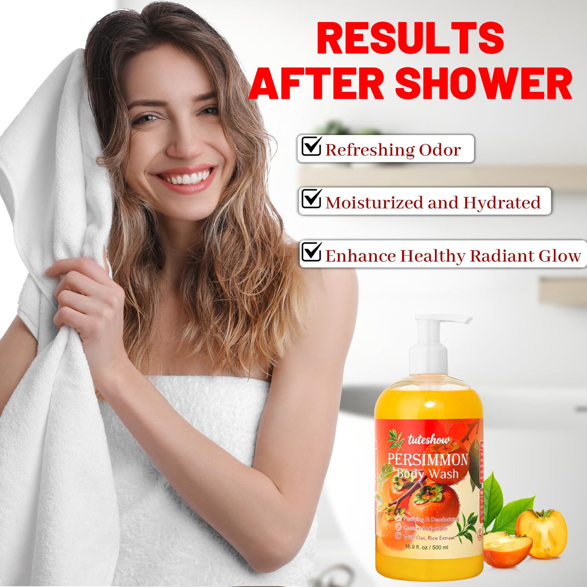 Tuteshow product label listing persimmon, tea tree, oat, rice extracts