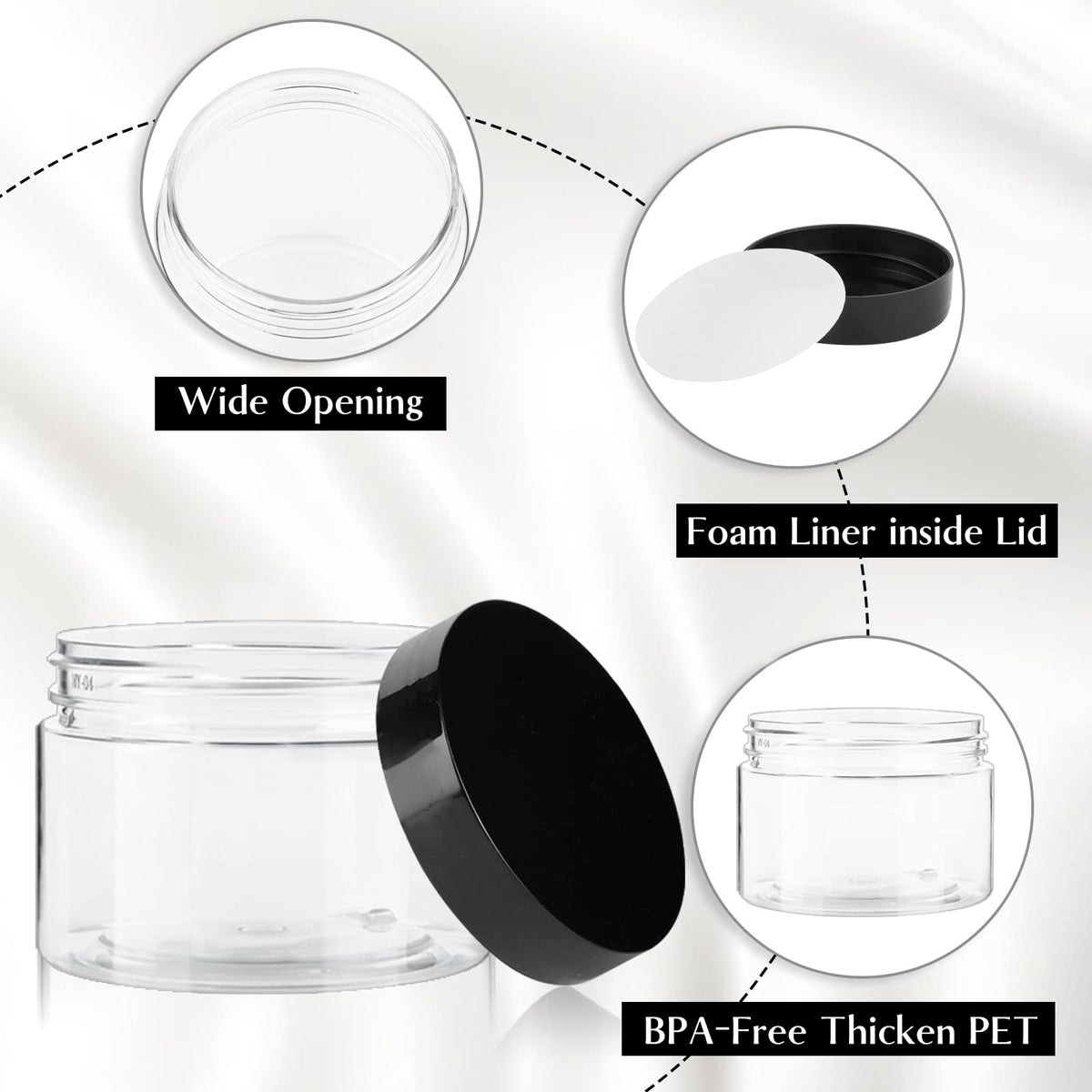 TUZAZO top-down of empty clear jar showing wide opening for easy filling