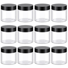 TUZAZO 12-pack front view showing clear jars and black lids for organized storage