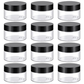 TUZAZO front view of 12-pack clear jars showing lids and labels for neat storage