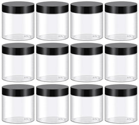 TUZAZO front view of 12-pack jars showing clear containers and black lids for neat storage