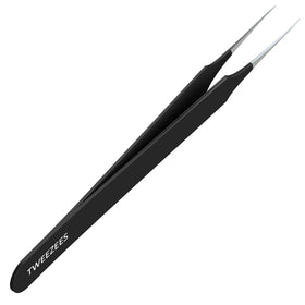 Tweezees front view of black precision tweezers showing professional finish and control
