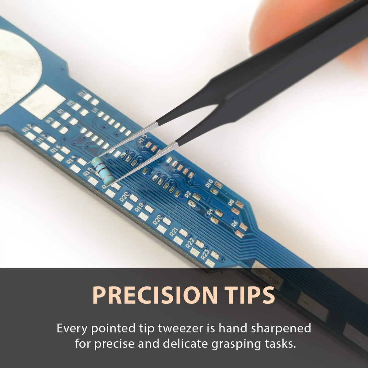 Tweezees removing a small splinter showing firm hold and precise extraction