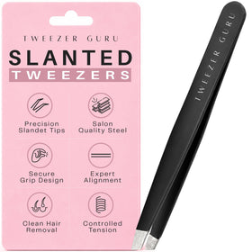 Tweezer Guru front view black tweezers showing professional shape and control