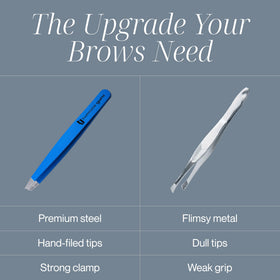 TWEEZER GURU tweezers in use plucking an eyebrow hair for accurate grooming