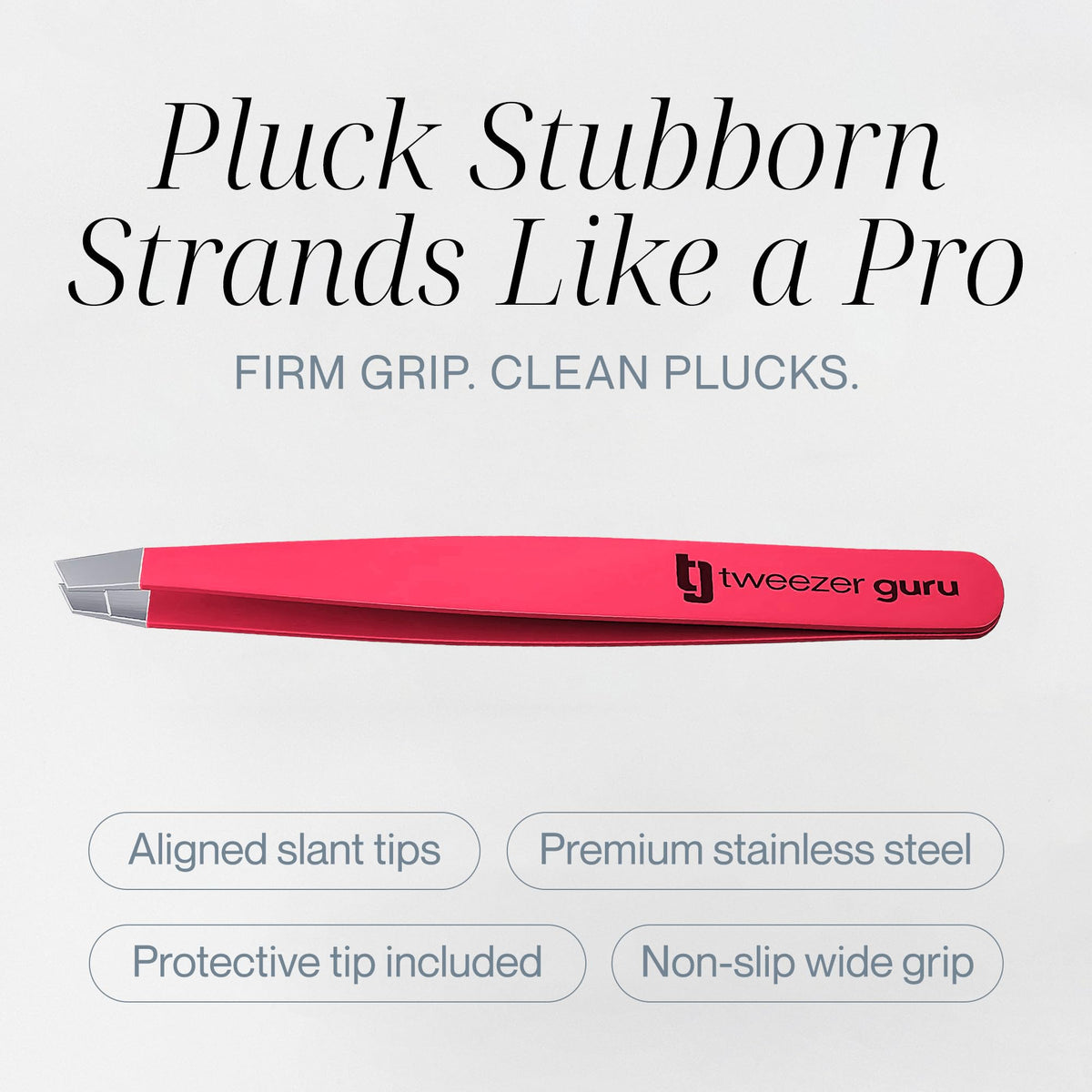 TWEEZER GURU matte grip detail illustrating non-slip hold for controlled tweezing