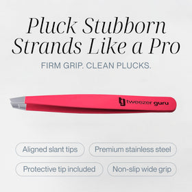 TWEEZER GURU matte grip detail illustrating non-slip hold for controlled tweezing