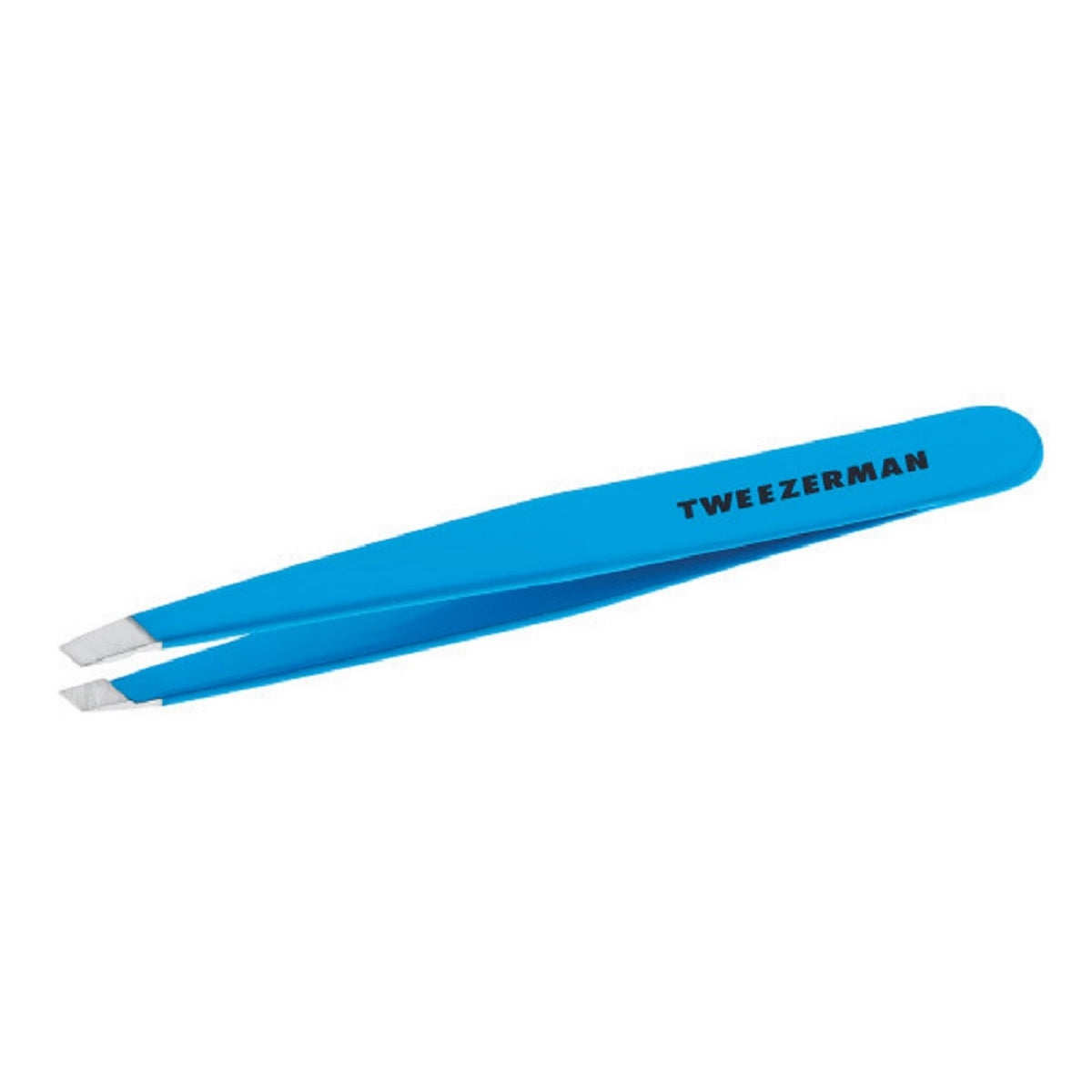 Tweezerman blue jewel front view showing sleek stainless steel finish and easy grip