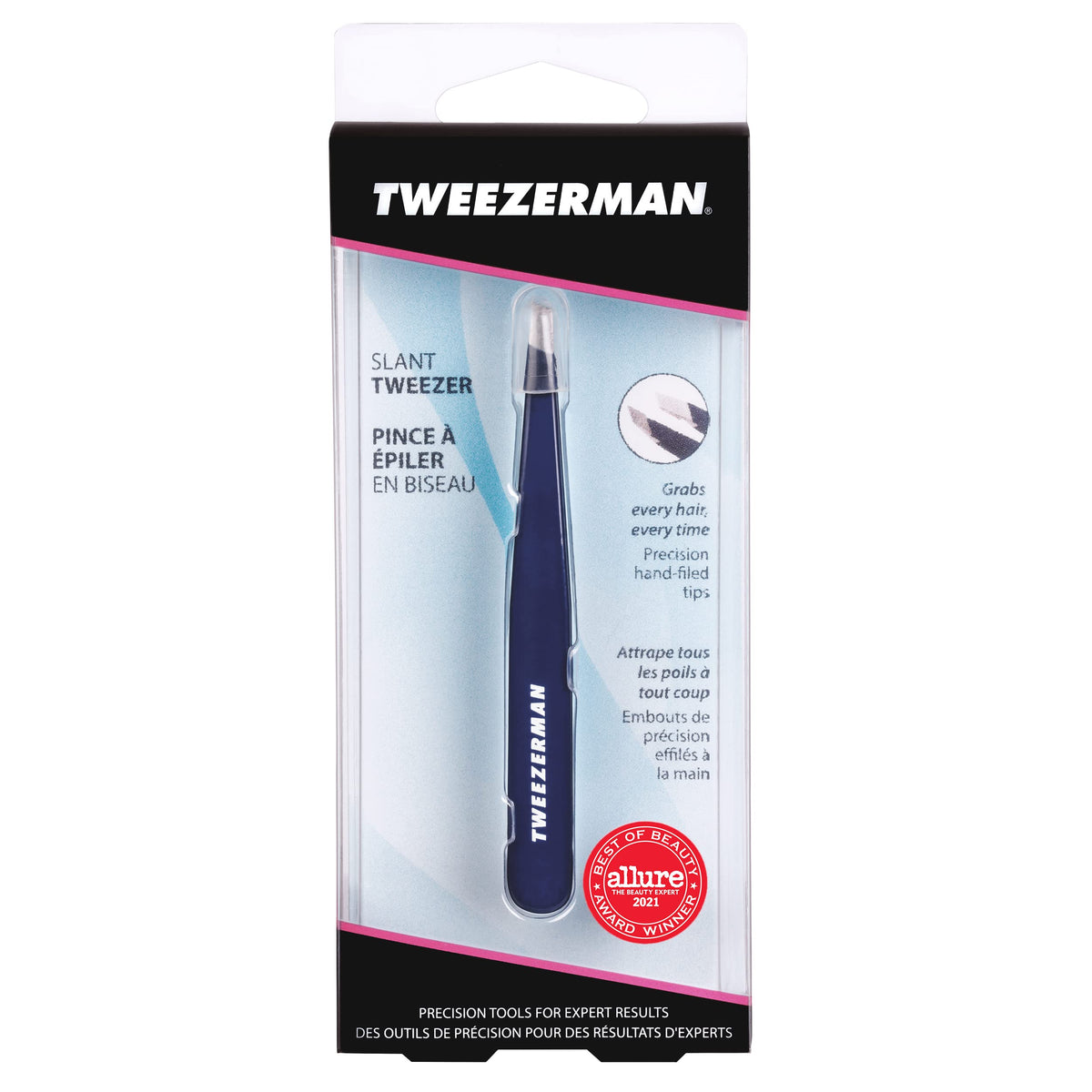 Tweezerman before and after brows showing cleaner, defined results