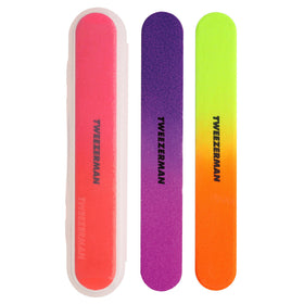 Tweezerman front packaging showing neon Filemates and protective case for portability