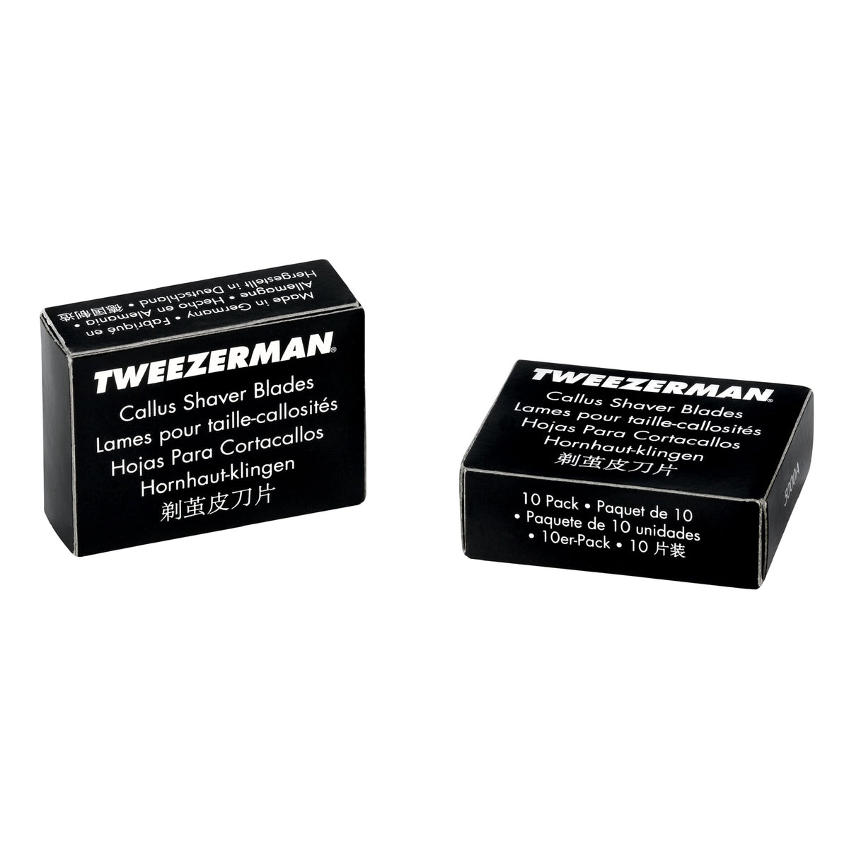 Tweezerman front packaging showing 20 replacement callus blades for reliable readiness