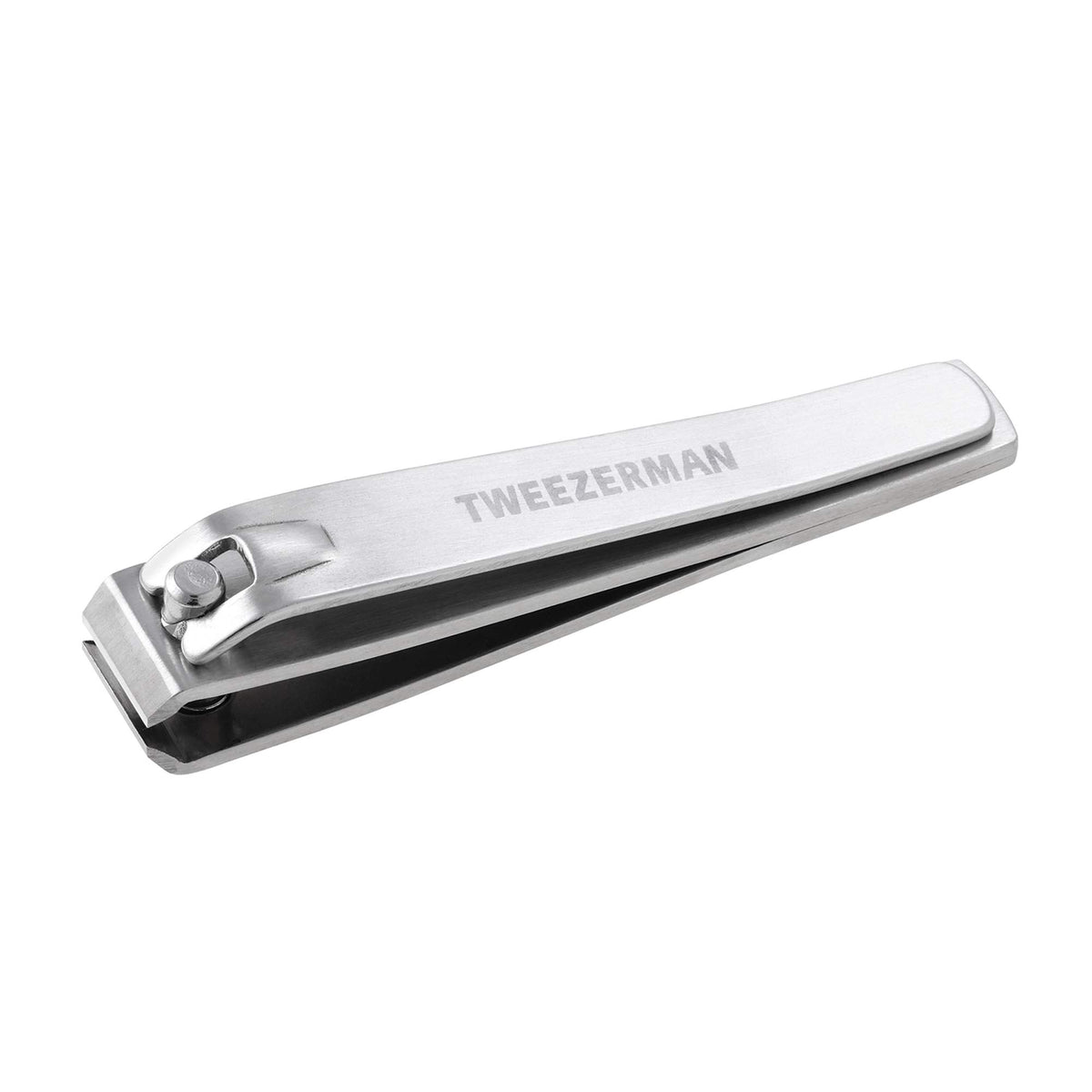 Tweezerman front view of toenail clipper showing compact durable design