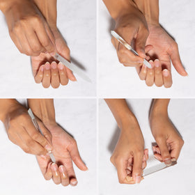 Tweezerman glass buffer two-sided detail demonstrating shine and gentle smoothing