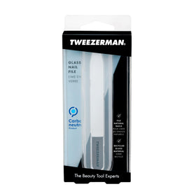 Tweezerman close-up of etched glass texture for even nail shaping benefit