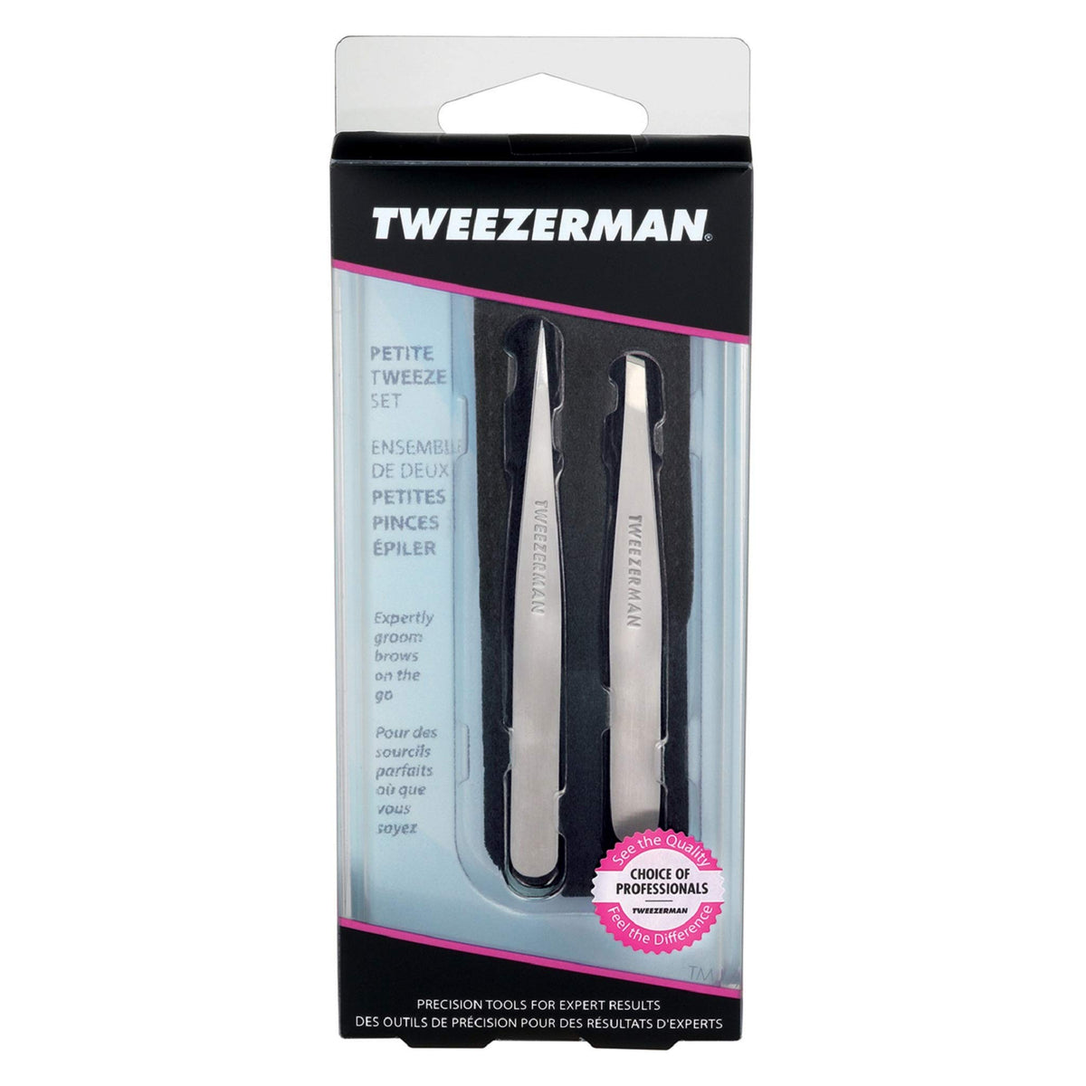 Tweezerman tweezer in use on eyebrow illustrating precise hair removal and clean shaping
