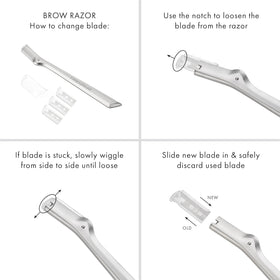 Tweezerman razor used on eyebrow in a bathroom setting for quick, on-the-go brow maintenance