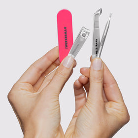 Tweezerman closeup of stainless steel clipper and nipper highlighting precise control