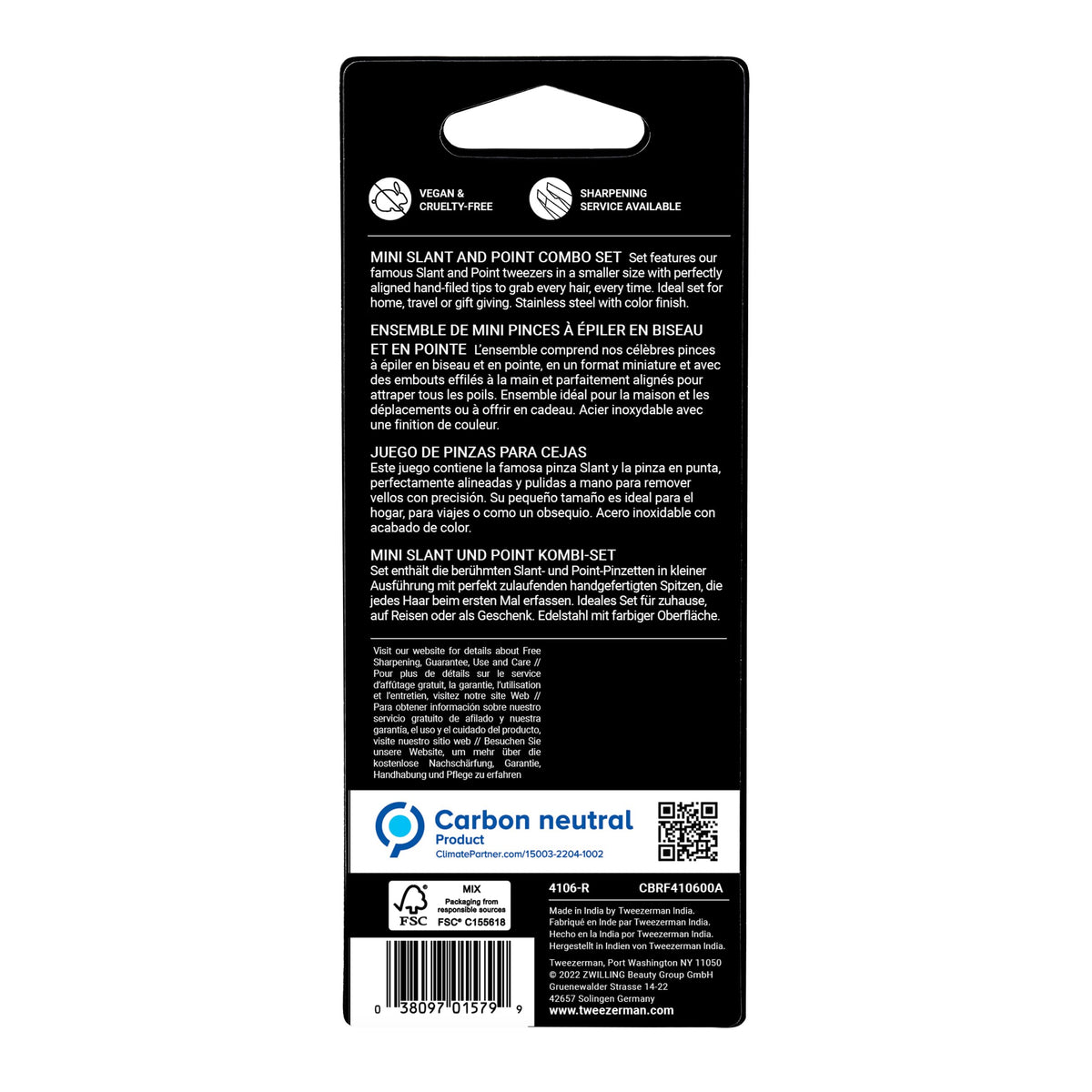 Tweezerman packaging with travel pouch demonstrating easy portable storage