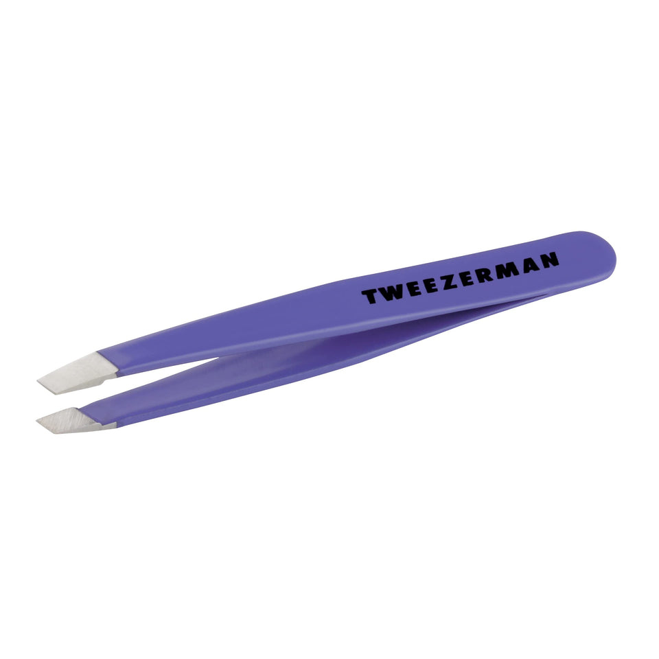Tweezerman mini slant front packaging in Blooming Lilac showing compact benefit