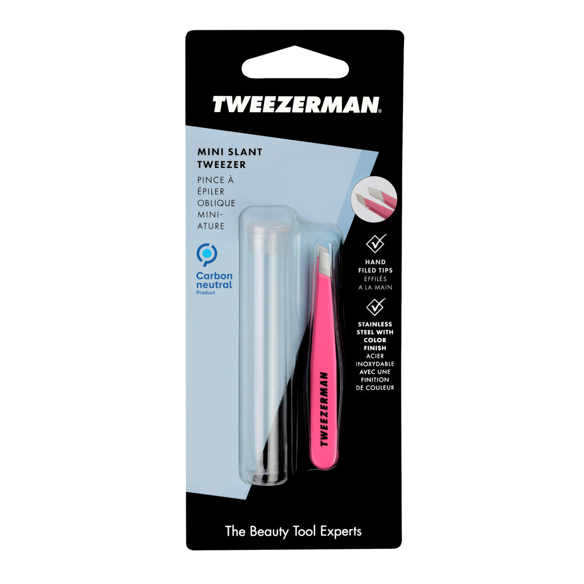 Tweezerman mini slant in use on eyebrow highlighting accurate hair removal benefit
