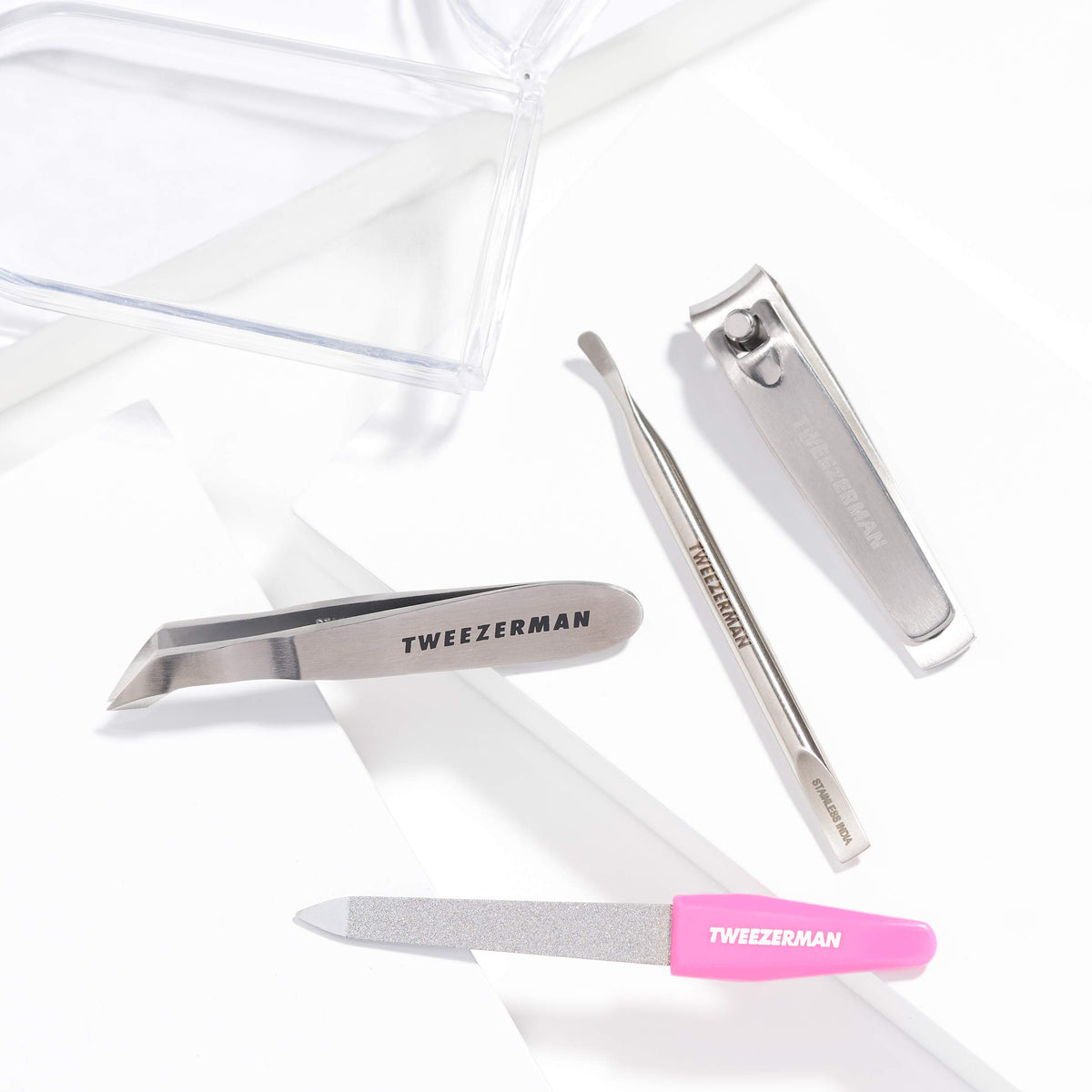 Tweezerman nail clipper close-up of curved cutting edge for precise trimming