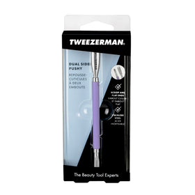 Tweezerman curved scoop end close-up demonstrating gentle contour fit to nail