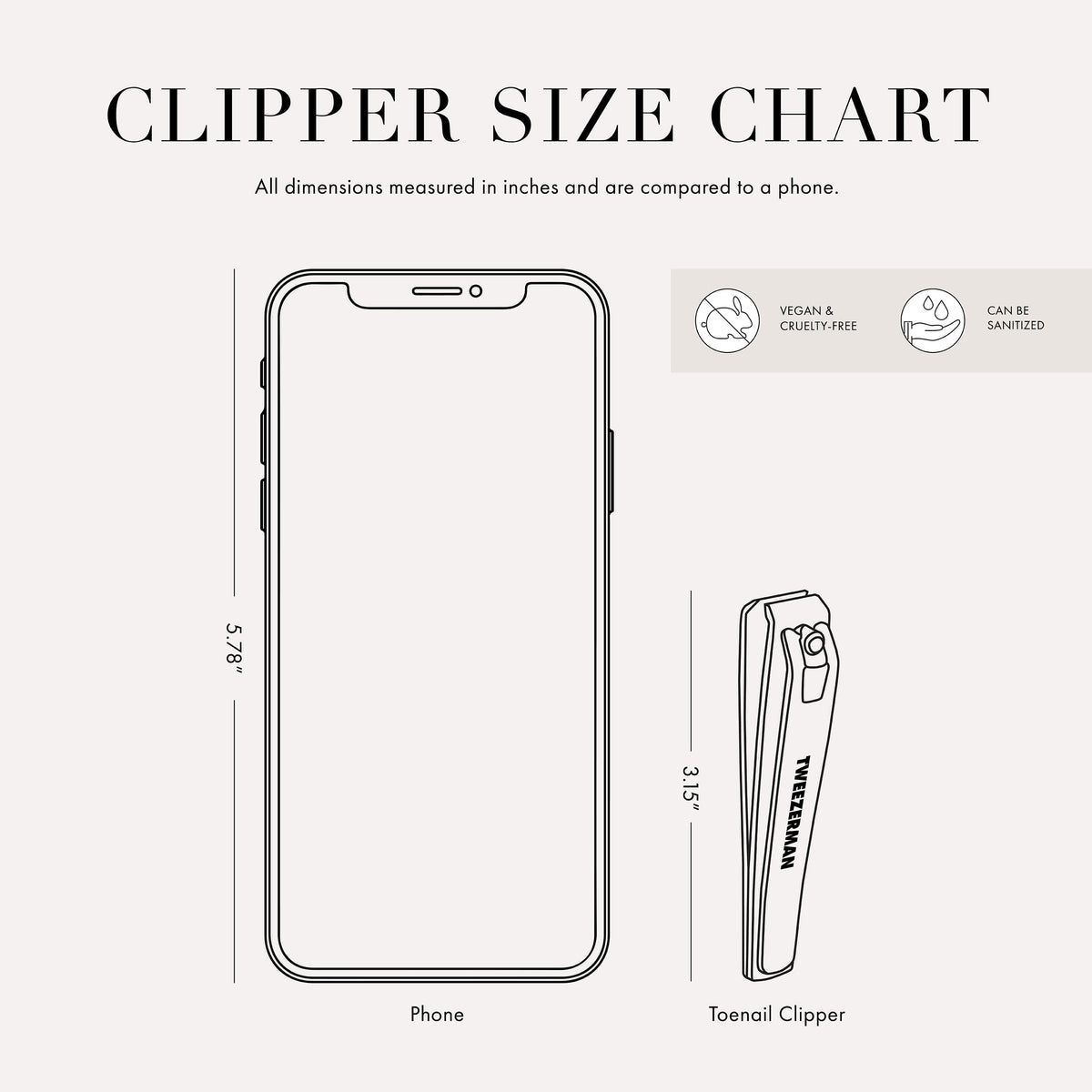 Tweezerman clipper beside ruler showing compact size for travel