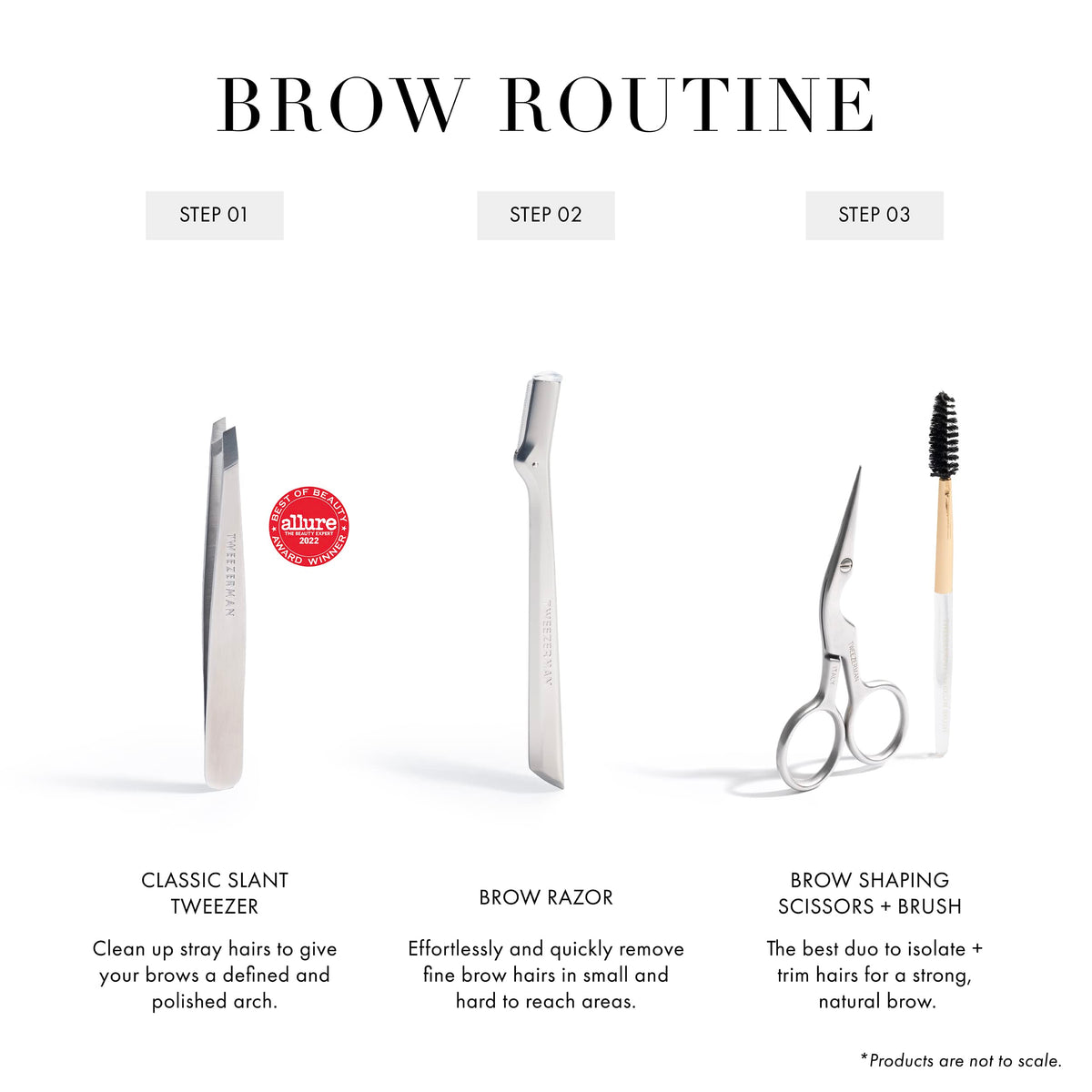 Tweezerman scissors in use trimming eyebrow demonstrating controlled results