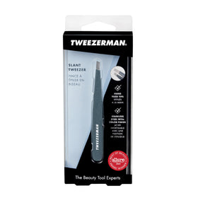 Tweezerman packaged tweezer showing brand label and product information for buyers