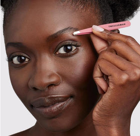 Tweezerman tea rose angled slant closeup highlighting precise alignment benefit