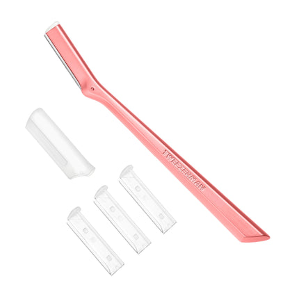 Tweezerman tea rose facial razor front view showing sleek design and durability