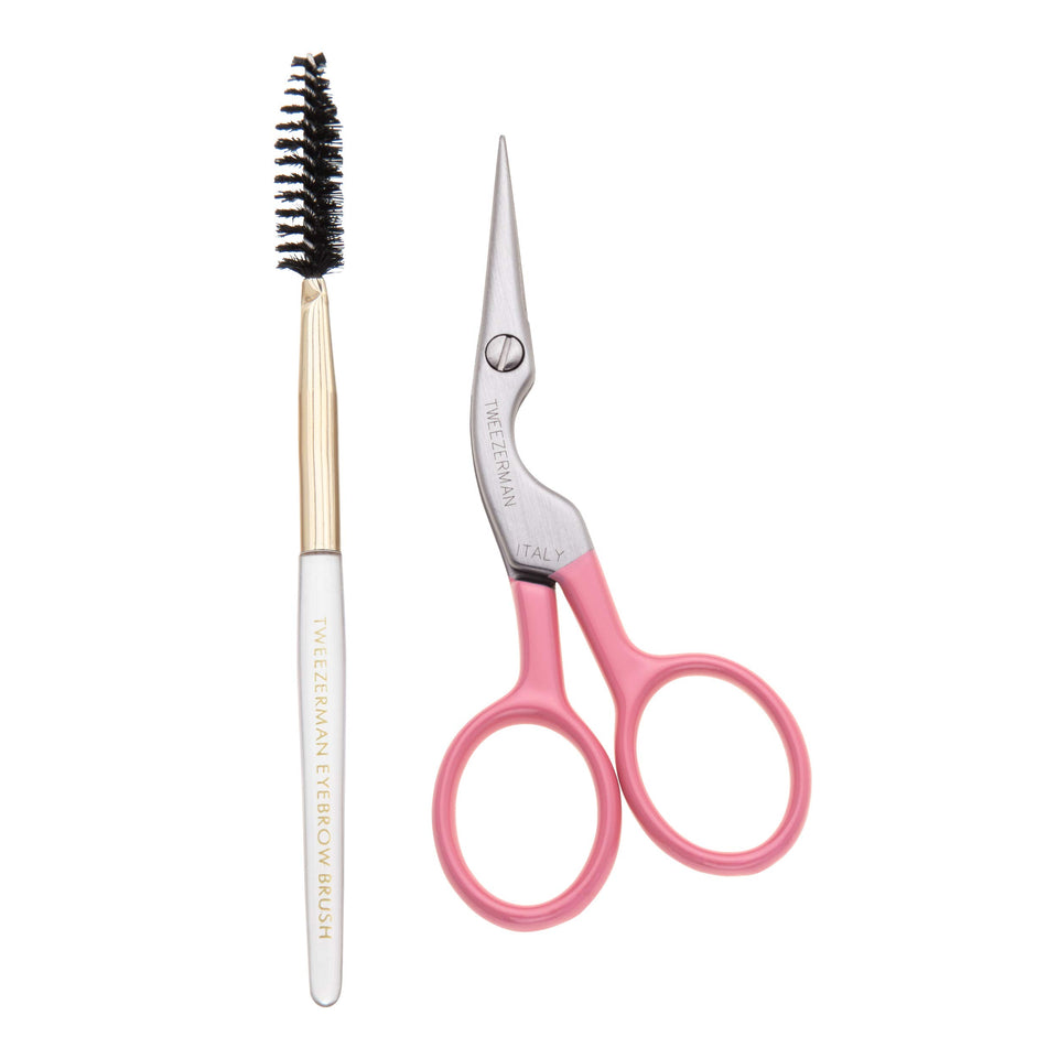 Tweezerman front packaging showing the tea rose scissors and brush set for precise grooming