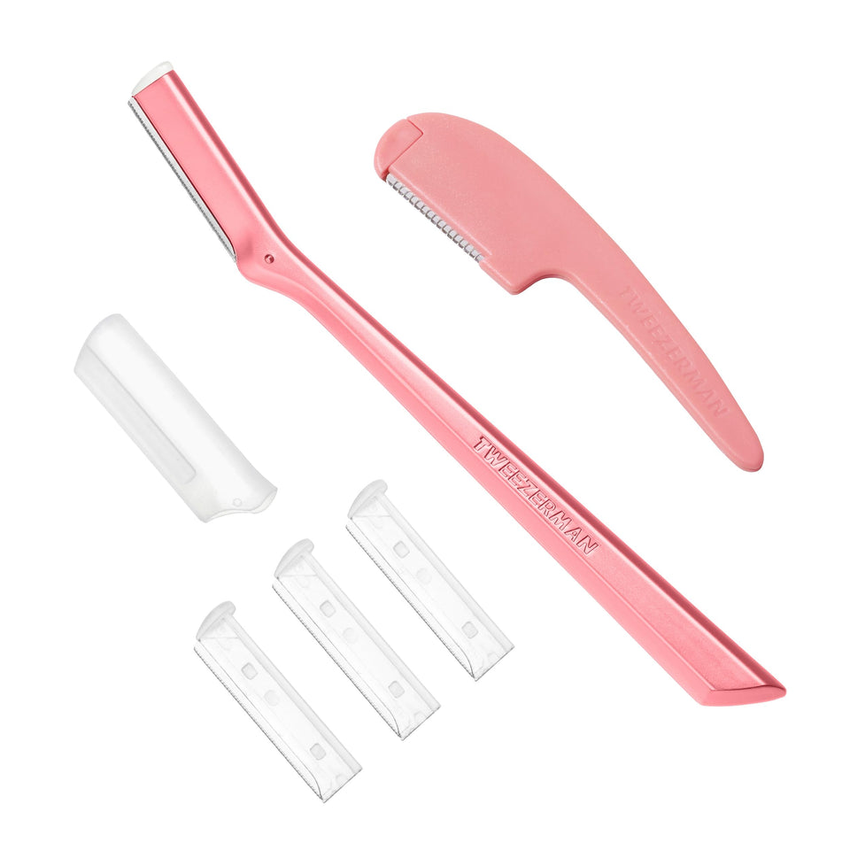 Tweezerman full kit front view showing both razors and packaging for convenient routines