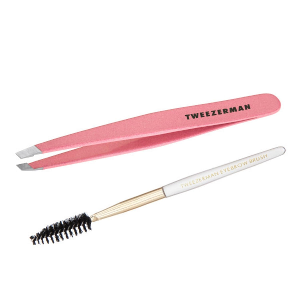 Tweezerman tweezer front view showing precise slant and ergonomic grip for accurate shaping