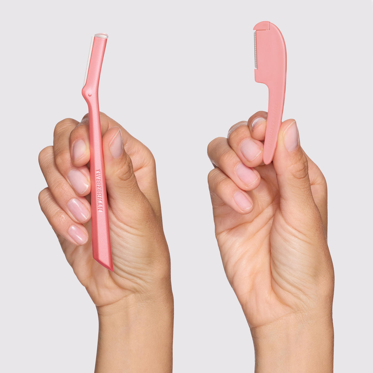 Tweezerman Prep & Plane compact handle shown for travel-friendly precision control