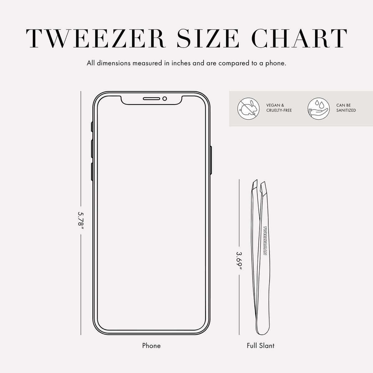 Tweezerman tweezer held between fingers to show scale and ergonomic control for accurate plucking