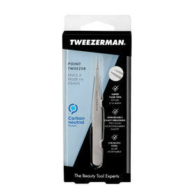 Tweezerman tweezer stored in protective case to keep tips aligned and extend tool life