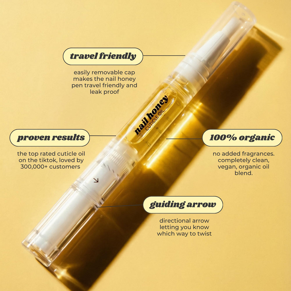 Twinkled T brush tip applying oil precisely to cuticle for mess-free care